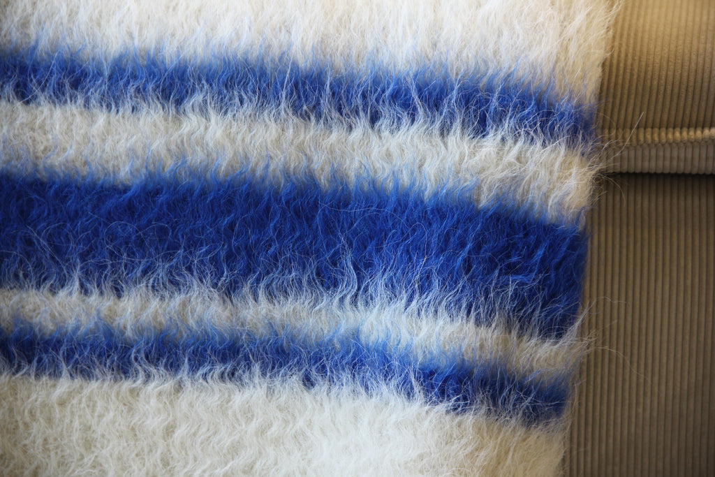 Portuguese 100% Wool "Papa" Blue Striped Blanket