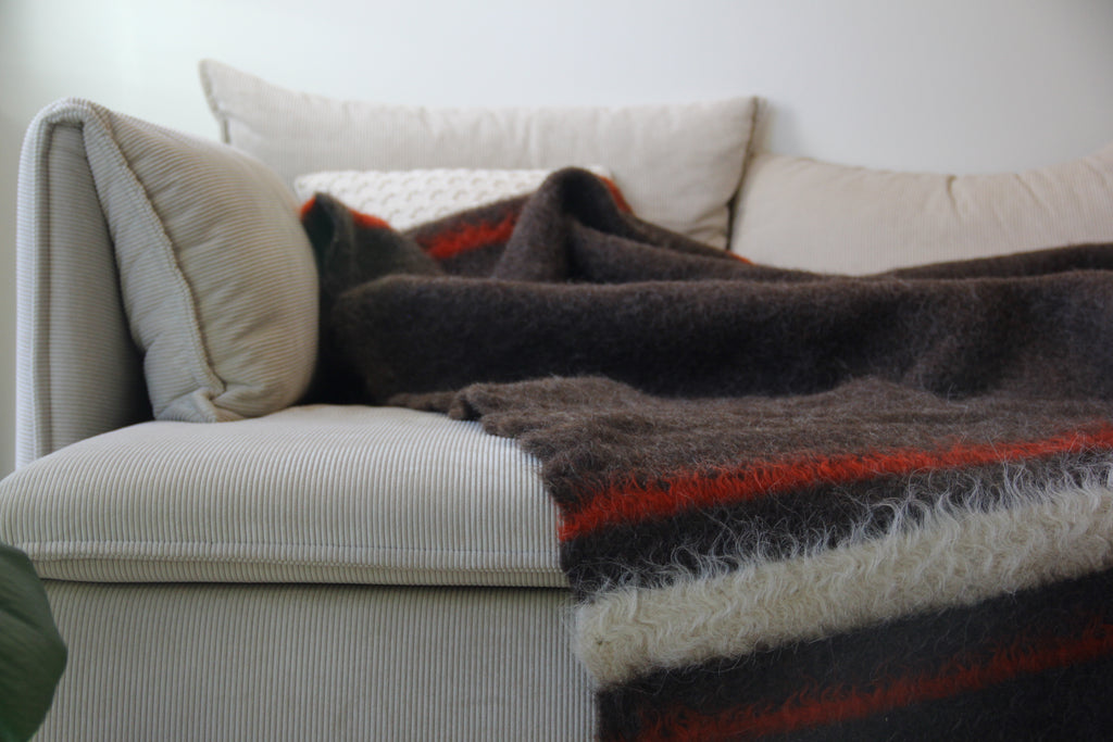 Portuguese 100% Wool "Papa" Brown Striped Blanket