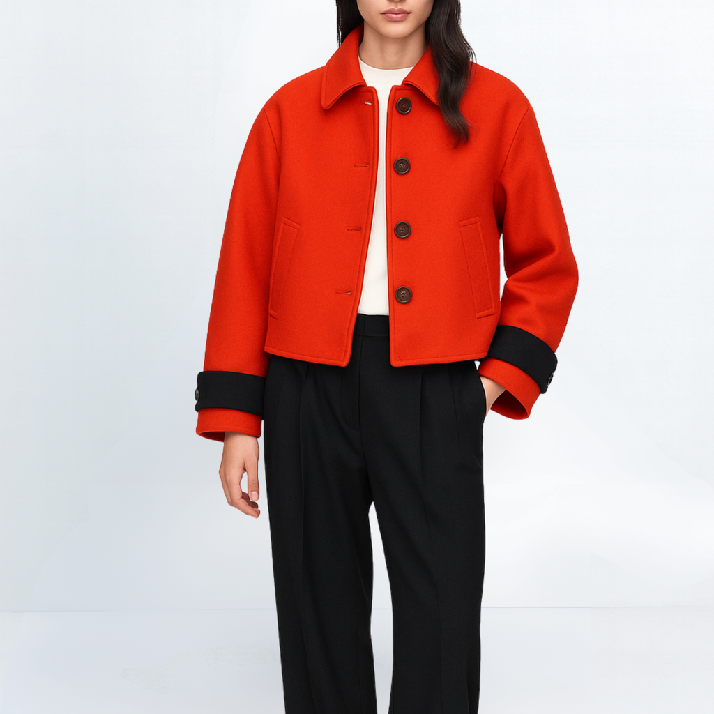 Cropped pure wool coat