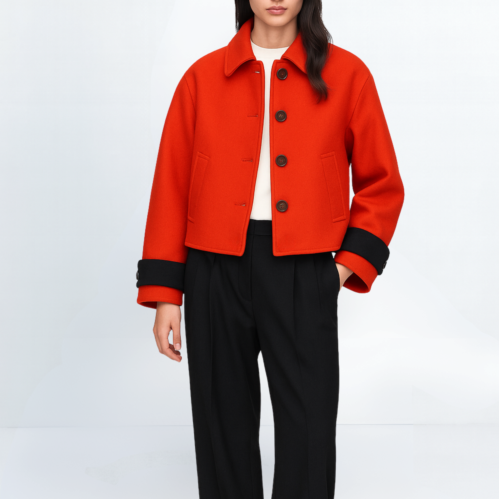 Cropped pure wool coat
