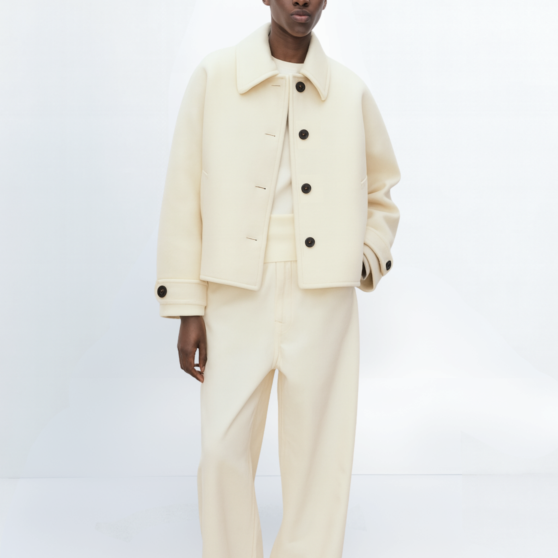 Cropped pure wool coat