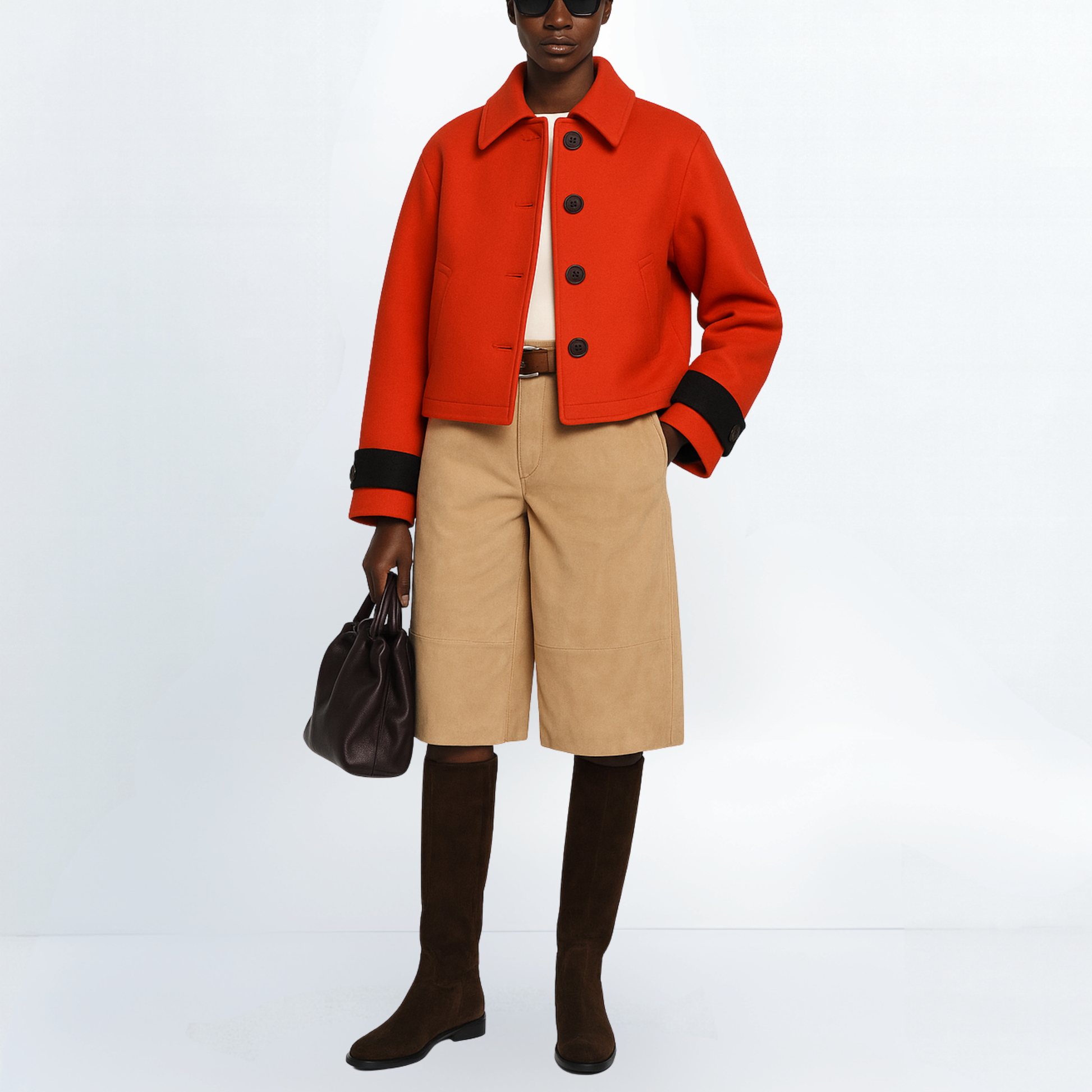 Cropped pure wool coat