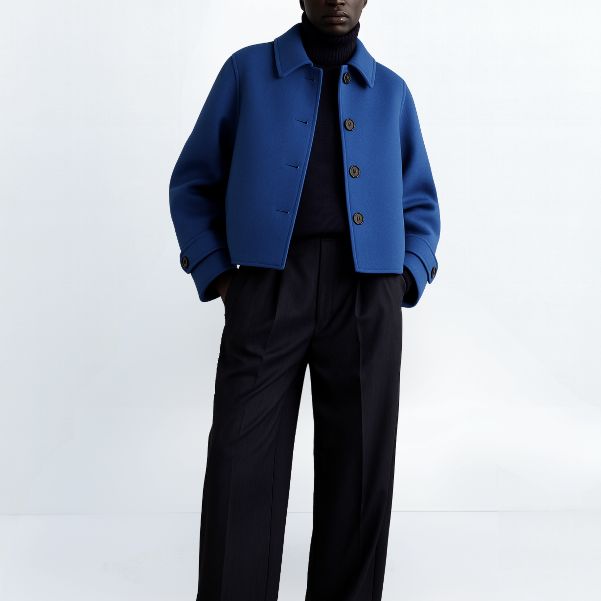 Cropped pure wool coat