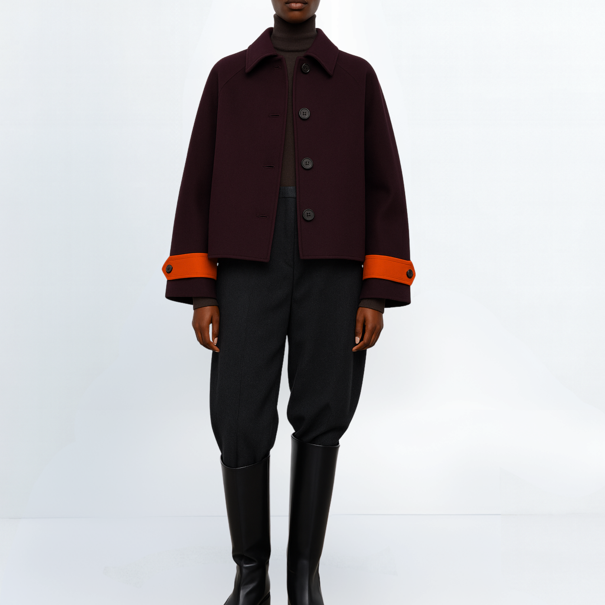 Cropped pure wool coat