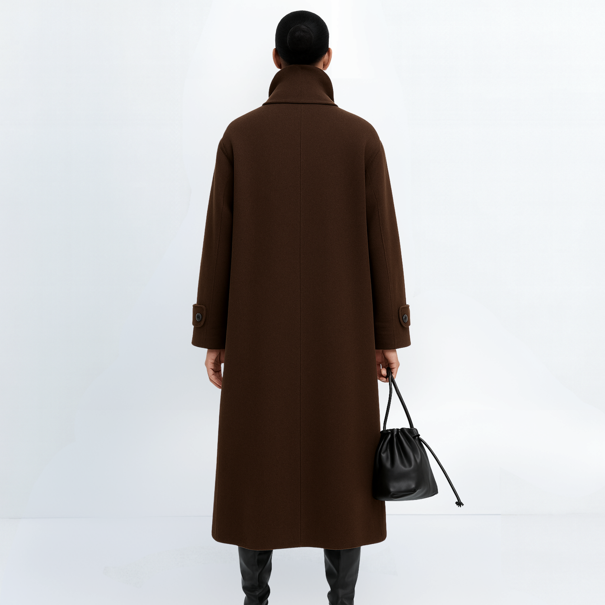 Long Pure Wool Coat in Brown – MMARO - Main Image